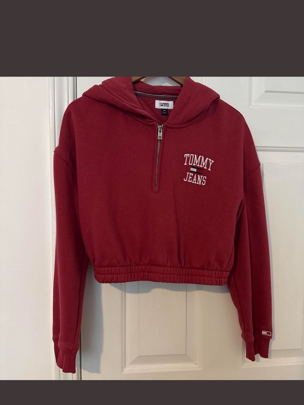Tommy Hilfiger Burgundy Half-Zip Cropped Hoodie